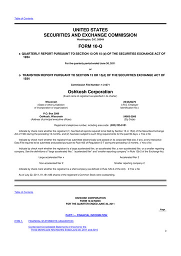 Thumbnail Oshkosh Corporation
 10-Q Quarterly Report FY2011 