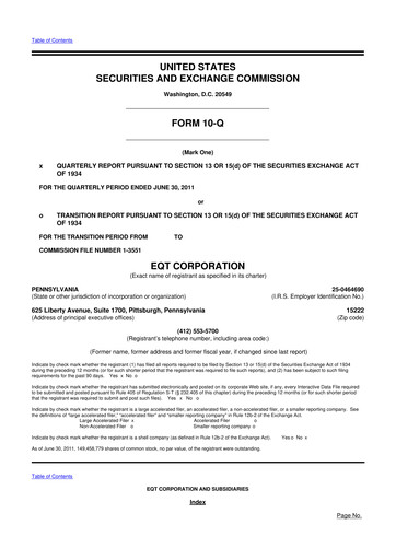 Thumbnail EQT Corporation
 10-Q Quarterly Report FY2011 