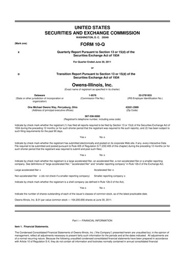 Thumbnail O-I Glass
 10-Q Quarterly Report FY2011 