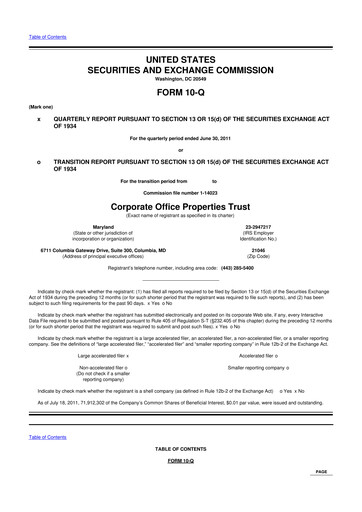 Miniature COPT Defense Properties 10-Q Rapport trimestriel 2011 