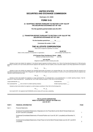 Thumbnail Allstate 10-Q Quarterly Report FY2011 