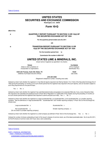 Thumbnail United States Lime & Minerals  10-Q Quarterly Report FY2011 