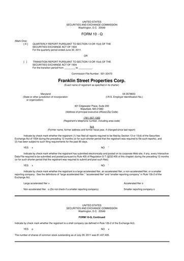 Miniature Franklin Street Properties 10-Q Rapport trimestriel  