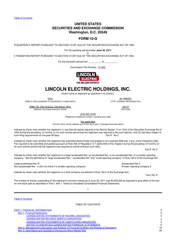 Thumbnail Lincoln Electric
 10-Q Quarterly Report FY2011 