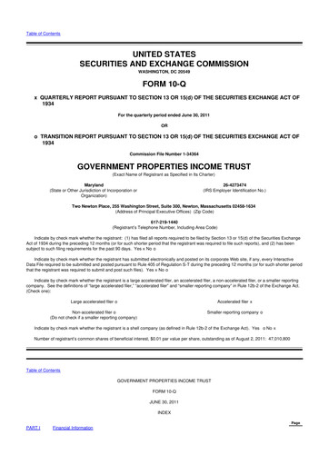 Vorschaubild Office Properties Income Trust 10-Q Quartalsbericht 2011 