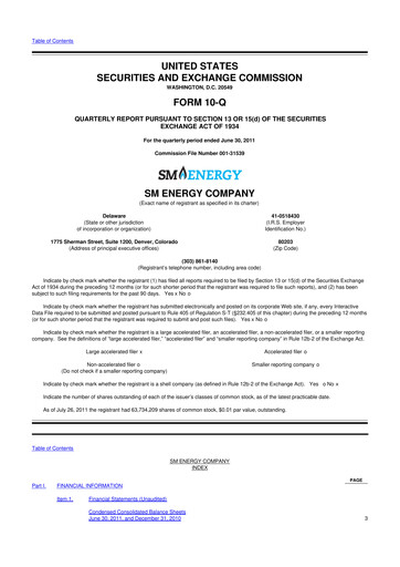 Thumbnail SM Energy
 10-Q Quarterly Report FY2011 