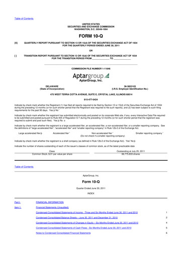 Thumbnail AptarGroup 10-Q Quarterly Report FY2011 