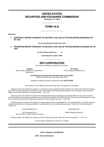 Thumbnail SPX Technologies 10-Q Quarterly Report FY2011 