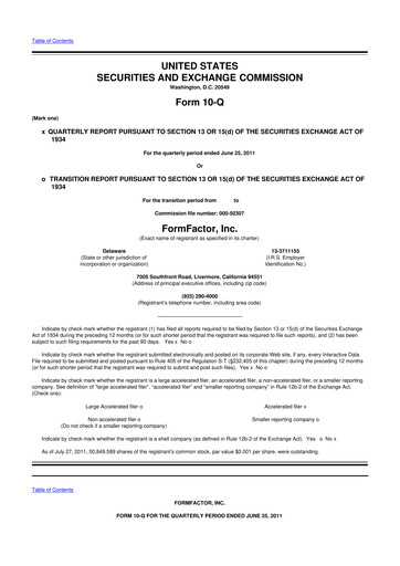 Thumbnail FormFactor 10-Q Quarterly Report FY2011 