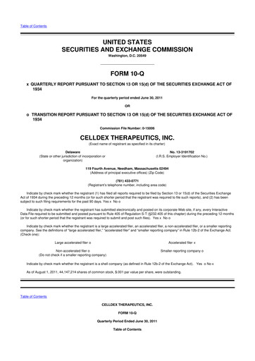 Thumbnail Celldex Therapeutics 10-Q Quarterly Report FY2011 