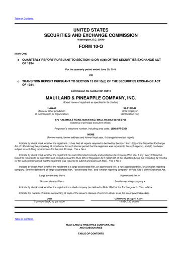 Thumbnail Maui Land & Pineapple Company 10-Q Quarterly Report FY2011 