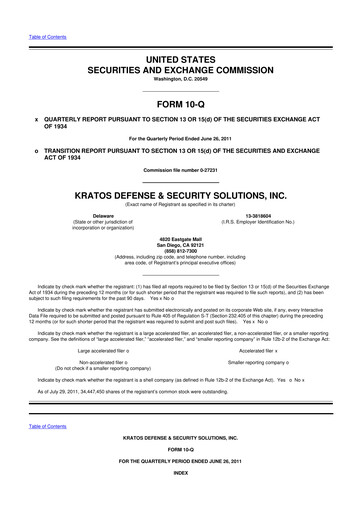 Thumbnail Kratos Defense & Security Solutions 10-Q Quarterly Report FY2011 