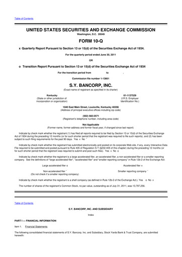 Thumbnail Stock Yards Bancorp 10-Q Quarterly Report FY2011 