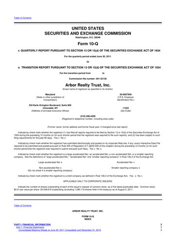 Thumbnail Arbor Realty Trust
 10-Q Quarterly Report FY2011 