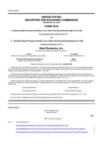 Thumbnail Steel Dynamics
 10-Q Quarterly Report FY2011 