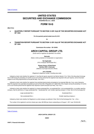 Vorschaubild Arch Capital 10-Q Quartalsbericht 2011 