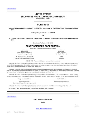 Vorschaubild Exact Sciences 10-Q Quartalsbericht 2011 