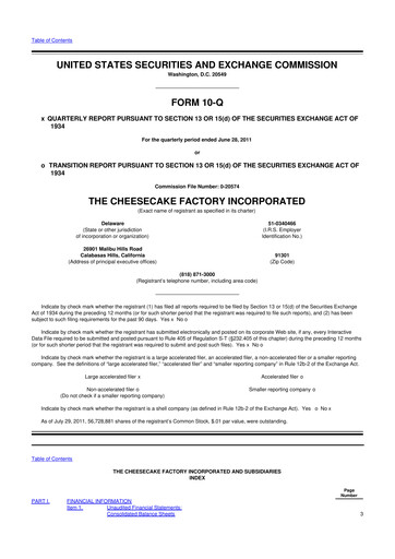 Thumbnail The Cheesecake Factory
 10-Q Quarterly Report FY2011 