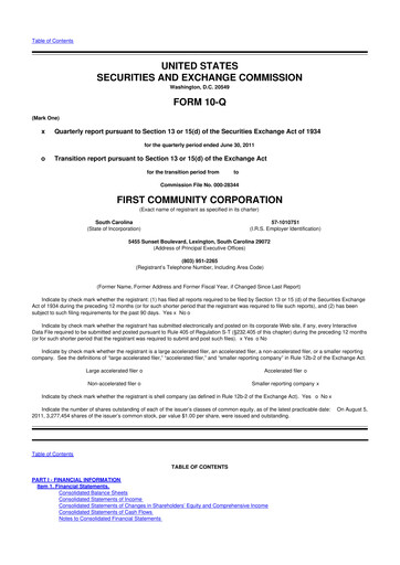 Thumbnail First Community Corporation 10-Q Quarterly Report FY2011 
