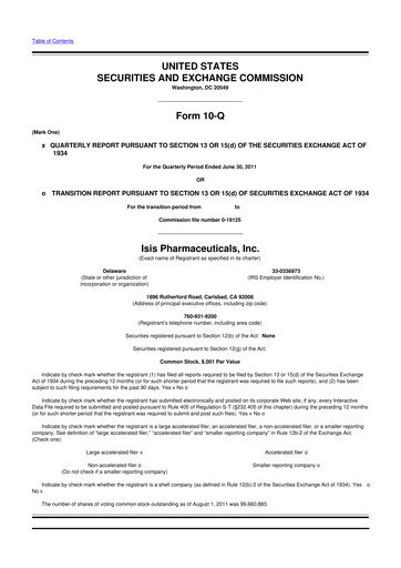 Thumbnail Ionis Pharmaceuticals
 10-Q Quarterly Report FY2011 