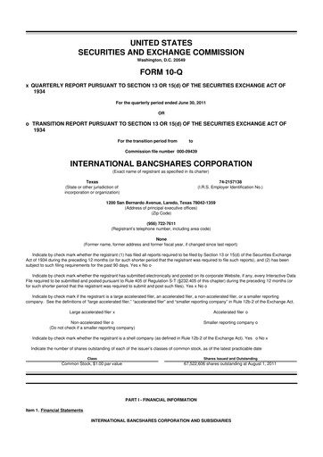 Thumbnail International Bancshares Corp 10-Q Quarterly Report FY2011 