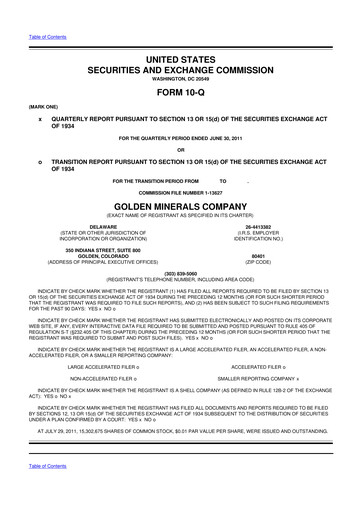 Thumbnail Golden Minerals
 10-Q Quarterly Report FY2011 