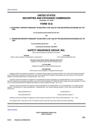 Thumbnail Safety Insurance
 10-Q Quarterly Report FY2011 