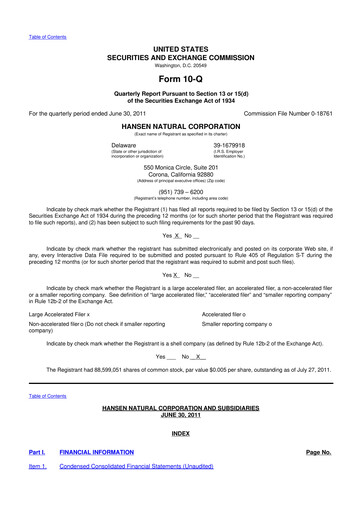 Thumbnail Monster Beverage 10-Q Quarterly Report FY2011 