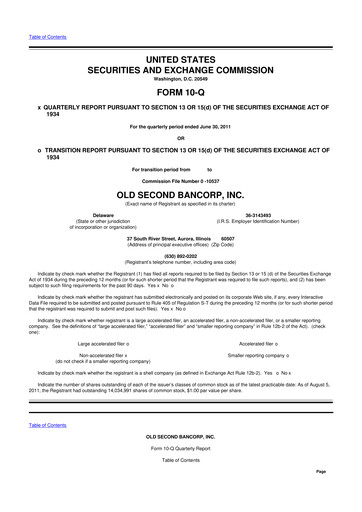 Vorschaubild Old Second Bancorp 10-Q Quartalsbericht 2011 