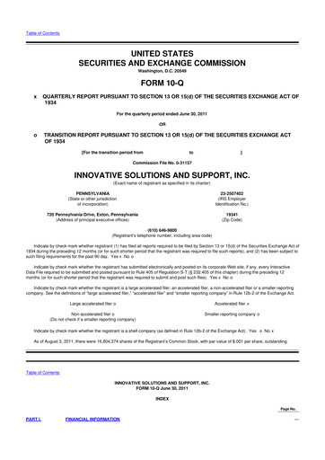 Miniature Innovative Solutions and Support 10-Q Rapport trimestriel 2011 