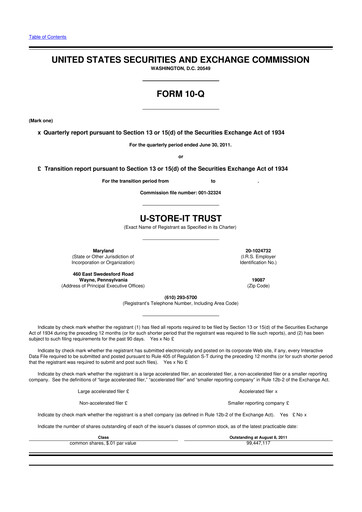 Thumbnail CubeSmart
 10-Q Quarterly Report FY2011 