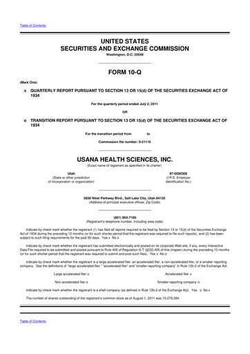 Thumbnail USANA 10-Q Quarterly Report FY2011 