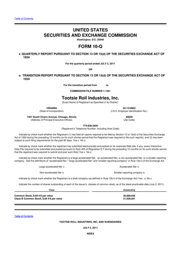 Thumbnail Tootsie Roll Industries
 10-Q Quarterly Report FY2011 