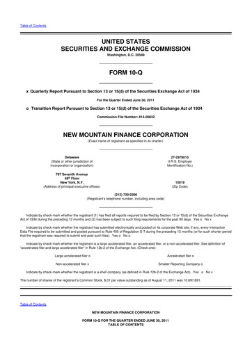 Miniature New Mountain Finance Corporation 10-Q Rapport trimestriel  