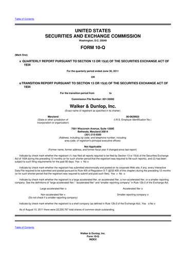 Miniature Walker & Dunlop

 10-Q Rapport trimestriel 2011 