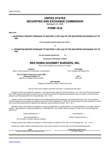 Miniature Red Robin
 10-Q Rapport trimestriel  