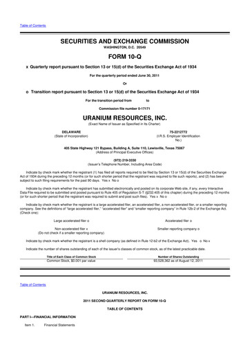 Thumbnail Westwater Resources
 10-Q Quarterly Report FY2011 