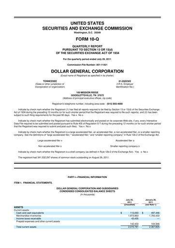 Thumbnail Dollar General 10-Q Quarterly Report FY2011 