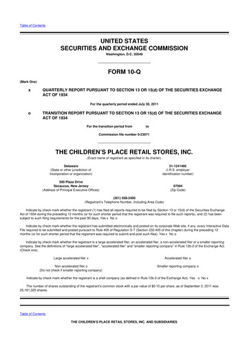 Thumbnail The Children's Place
 10-Q Quarterly Report FY2012 