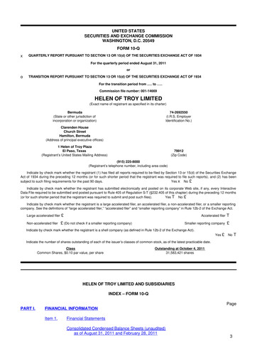 Thumbnail Helen of Troy 10-Q Quarterly Report FY2012 