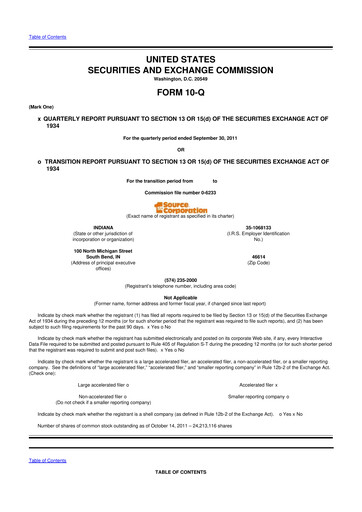 Thumbnail 1st Source
 10-Q Quarterly Report FY2011 