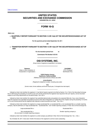 Miniature OSI Systems
 10-Q Rapport trimestriel 2012 