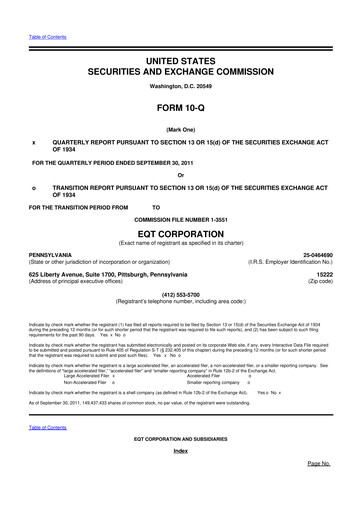 Thumbnail EQT Corporation
 10-Q Quarterly Report FY2011 