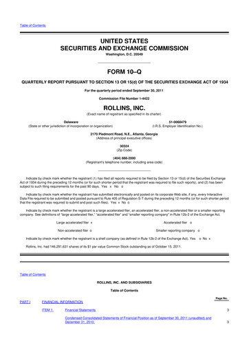 Miniature Rollins 10-Q Rapport trimestriel 2011 