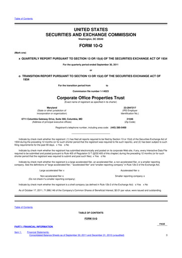 Miniature COPT Defense Properties 10-Q Rapport trimestriel 2011 