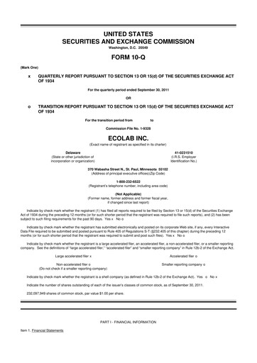 Thumbnail Ecolab 10-Q Quarterly Report FY2011 