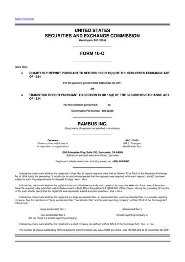 Thumbnail Rambus 10-Q Quarterly Report FY2011 