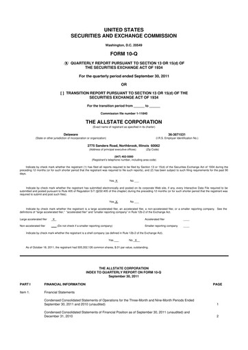 Thumbnail Allstate 10-Q Quarterly Report FY2011 