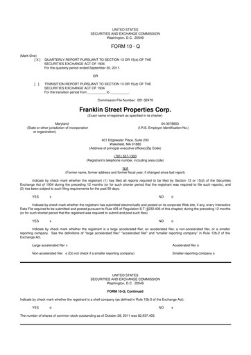 Miniature Franklin Street Properties 10-Q Rapport trimestriel  