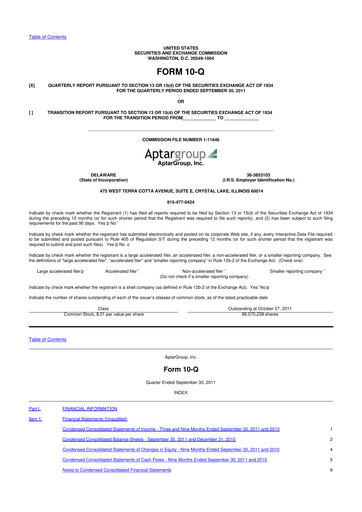 Thumbnail AptarGroup 10-Q Quarterly Report FY2011 